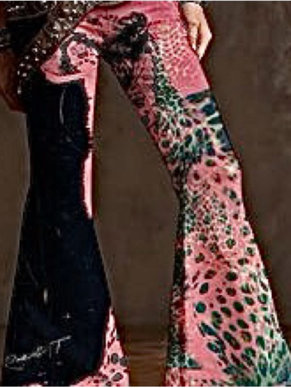 Women's Pink Tie Dye Leopard Print and Patched Flared Pants. Size L. NWT.